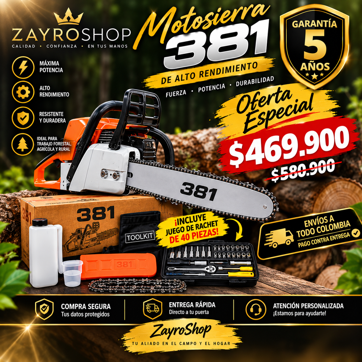 🪚 MS. STIHL 381 de Alto Rendimiento | 🛡️ 5 Años de Garantía + 🎁 Obsequio Gratis | 🔥 Oferta Especial