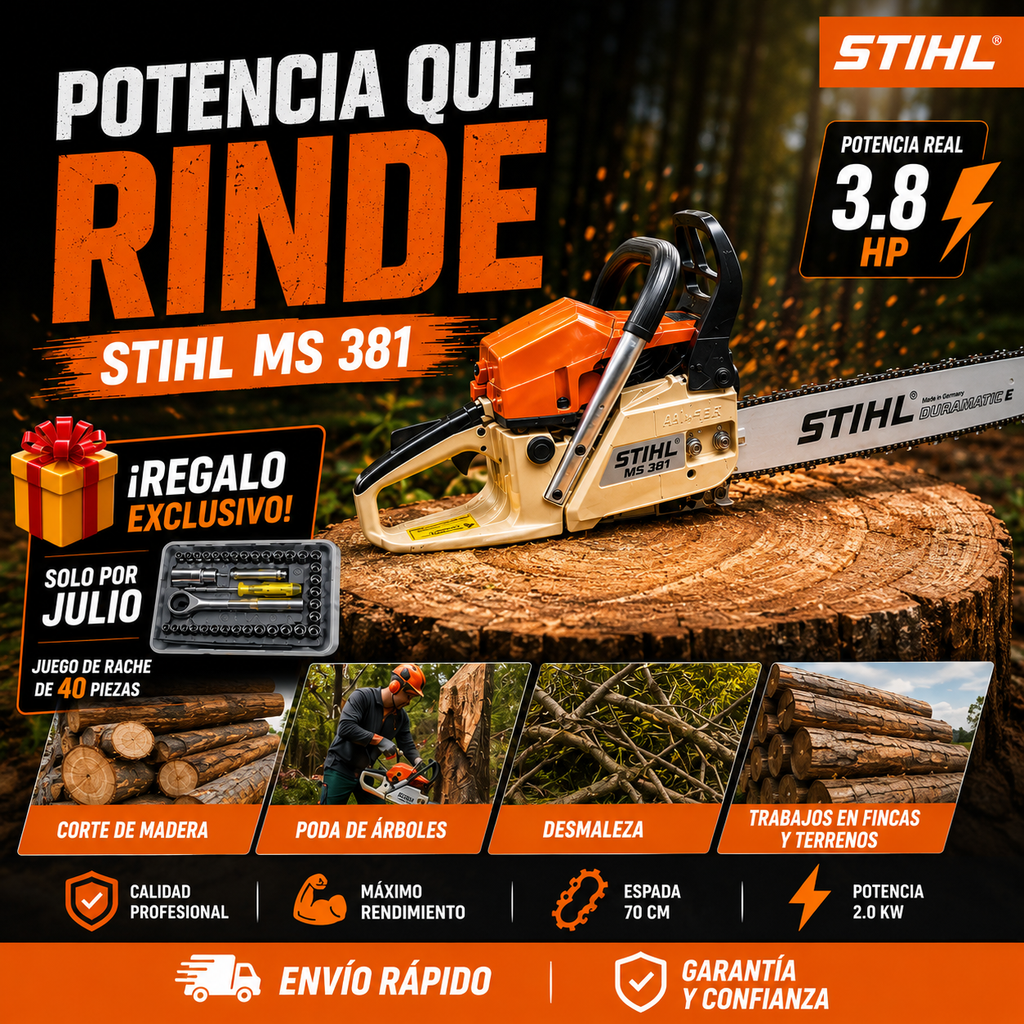 🪚 Motosierra STIHL MS 381 /Espada 70 cm + 🎁 Obsequio Gratis