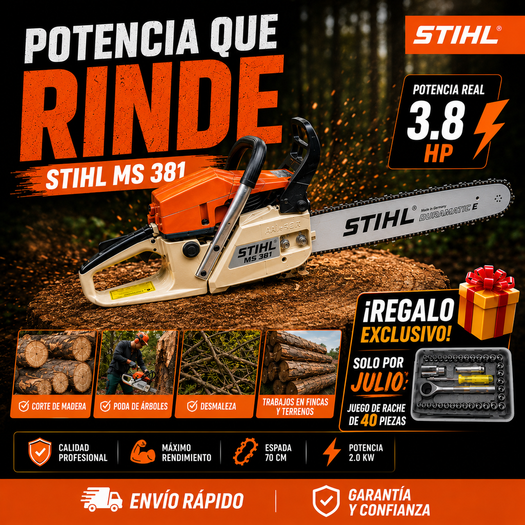 🪚 Motosierra STIHL MS 381 /Espada 70 cm + 🎁 Obsequio Gratis