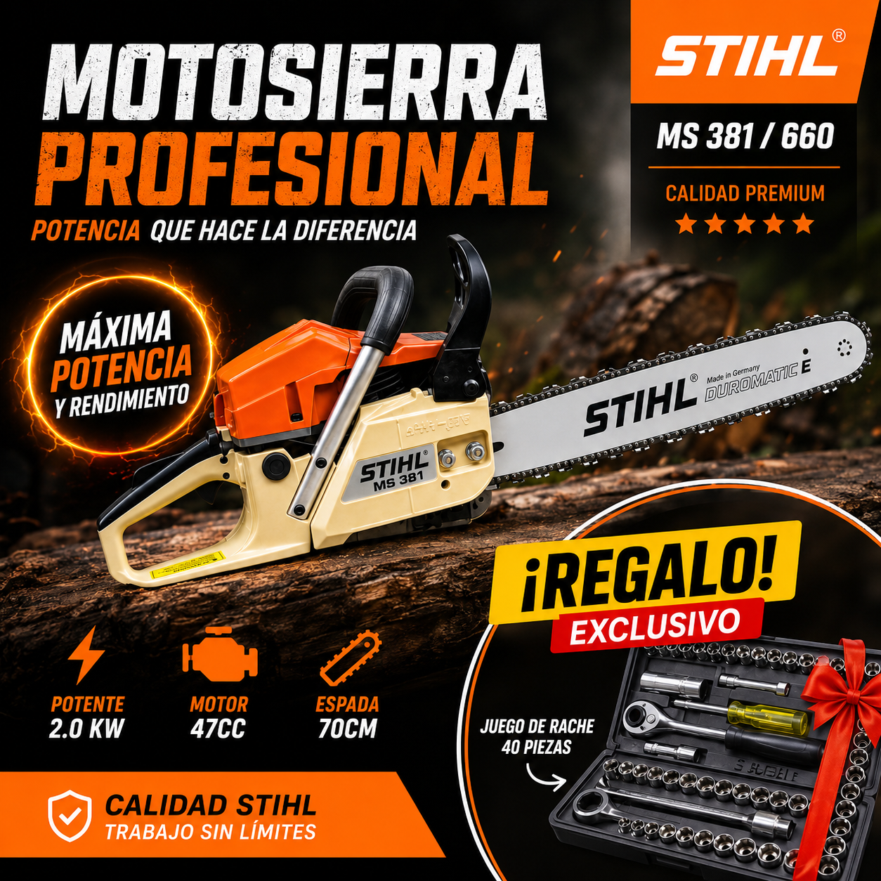 MOTOSIERRA MS381 STIHL 381  ESPADA 70 CM